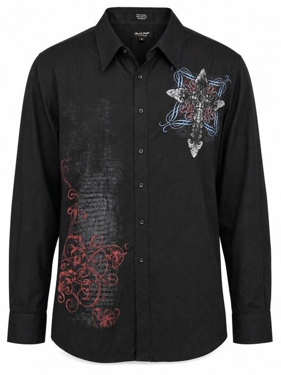 Eighty Eight Other - Eighty Eight Platinum Black Graphic Button Up Shirt Cross Floral Y2K‎ Mens XL